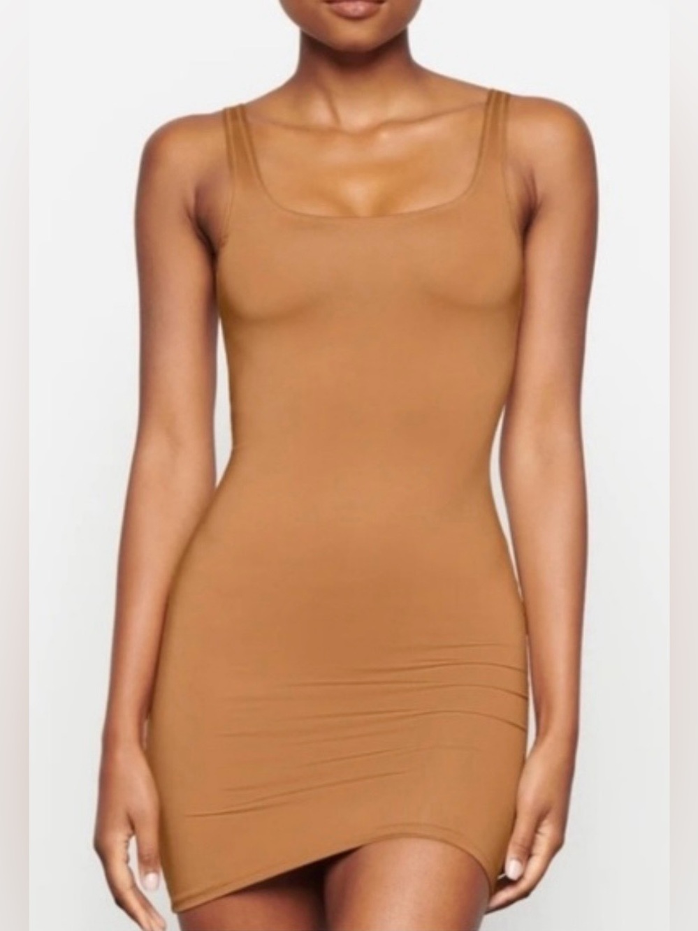 Skims NWT Swim Dress Bodycon Tank Mini Dress Almond Brown Size XL